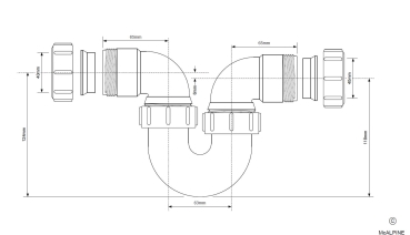 Preview: Technische Zeichnung Leitungssiphon Eingang beidseitig 40, kann bei einer Leitung mit Außendurchmesser 40 mm verwendet werden